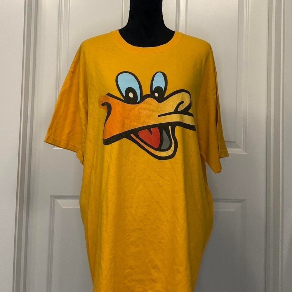 Yellow Cartoon Duck Face‎ Graphic T-Shirt Anvil Pre-Shrunk XL